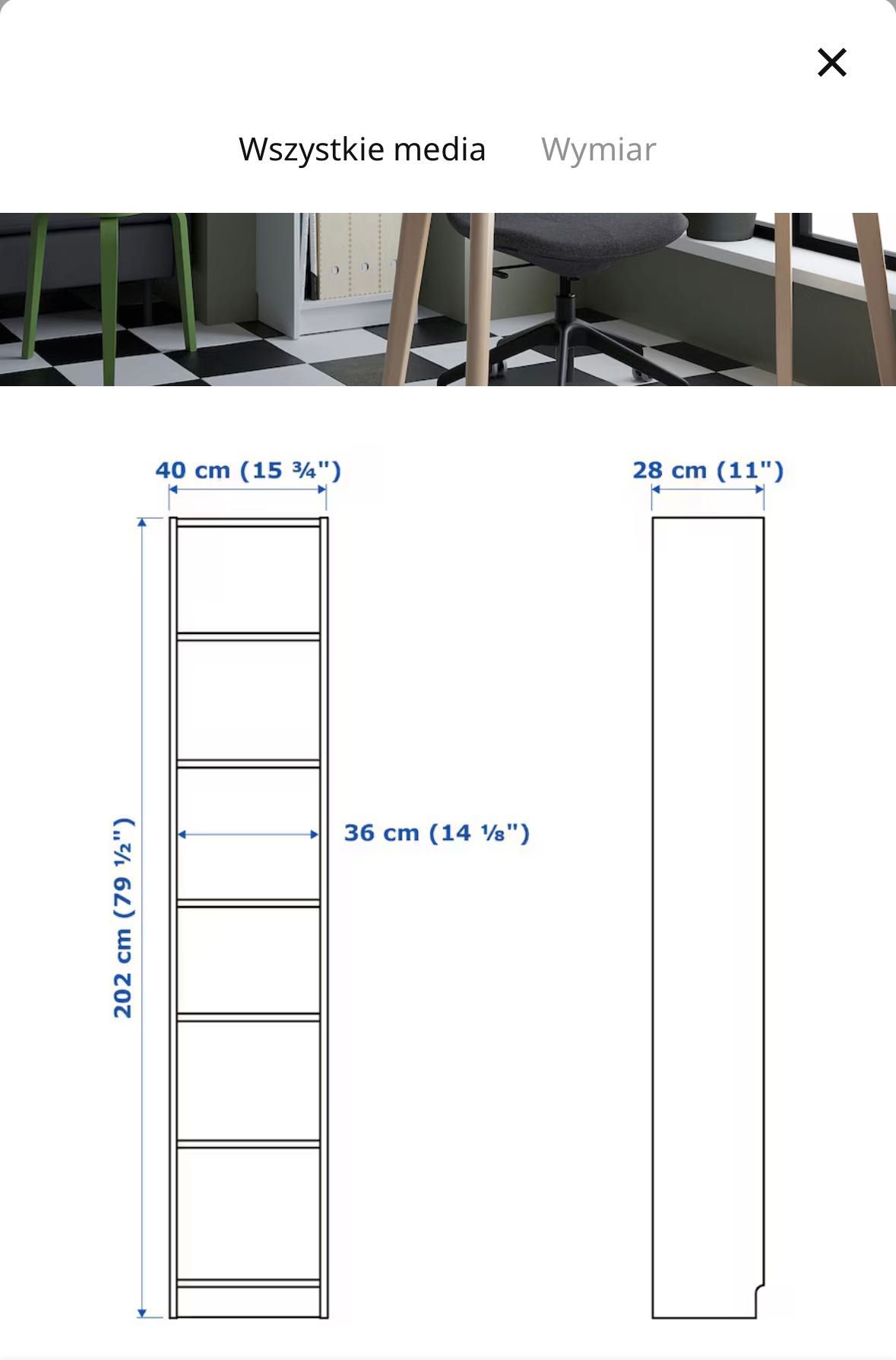Regał na książki Ikea BILLY, biały, 40x28x202 cm