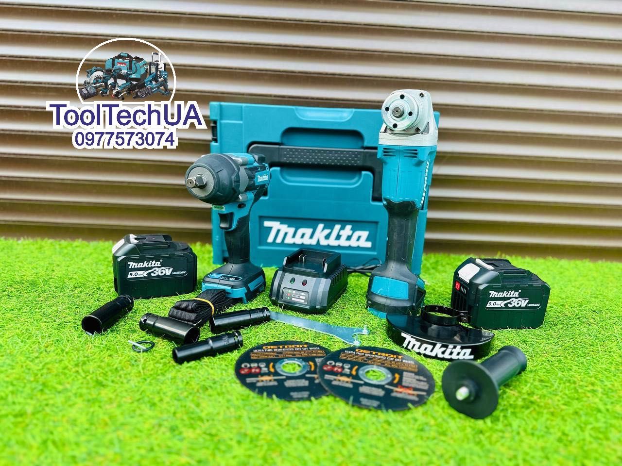 Набор Makita 2/1 Акумуляторна Болгарка DGA504 + Гайковерт DTW800 36V9A