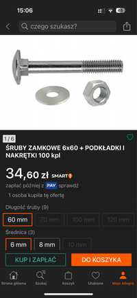 Śruby zamkowe 6x60 + podkładki I NAKRĘTKI 100 kpl x4