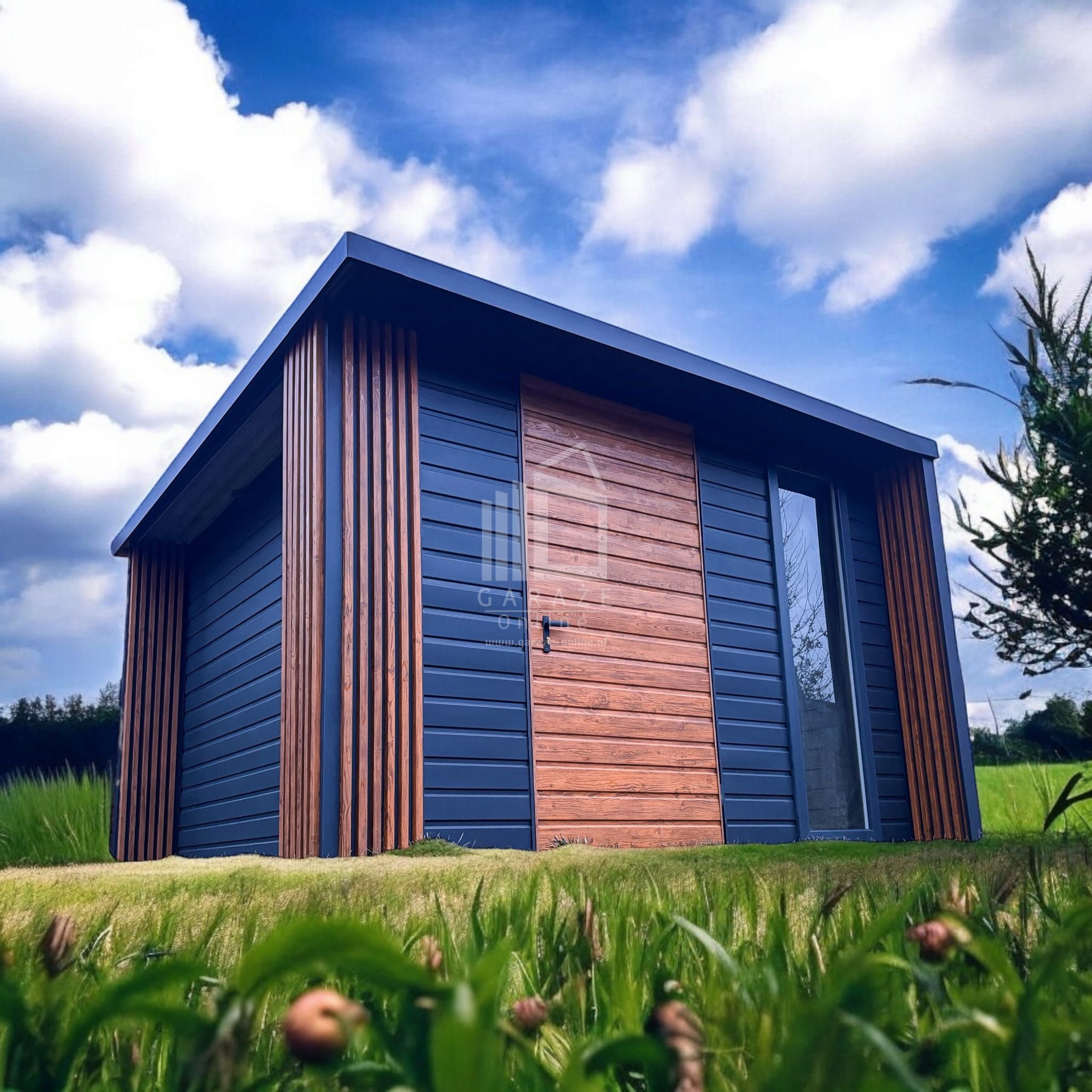 Schowe Domek Premium 3X3M + Wiata Drzwi Dekor Z Lameli  Id902