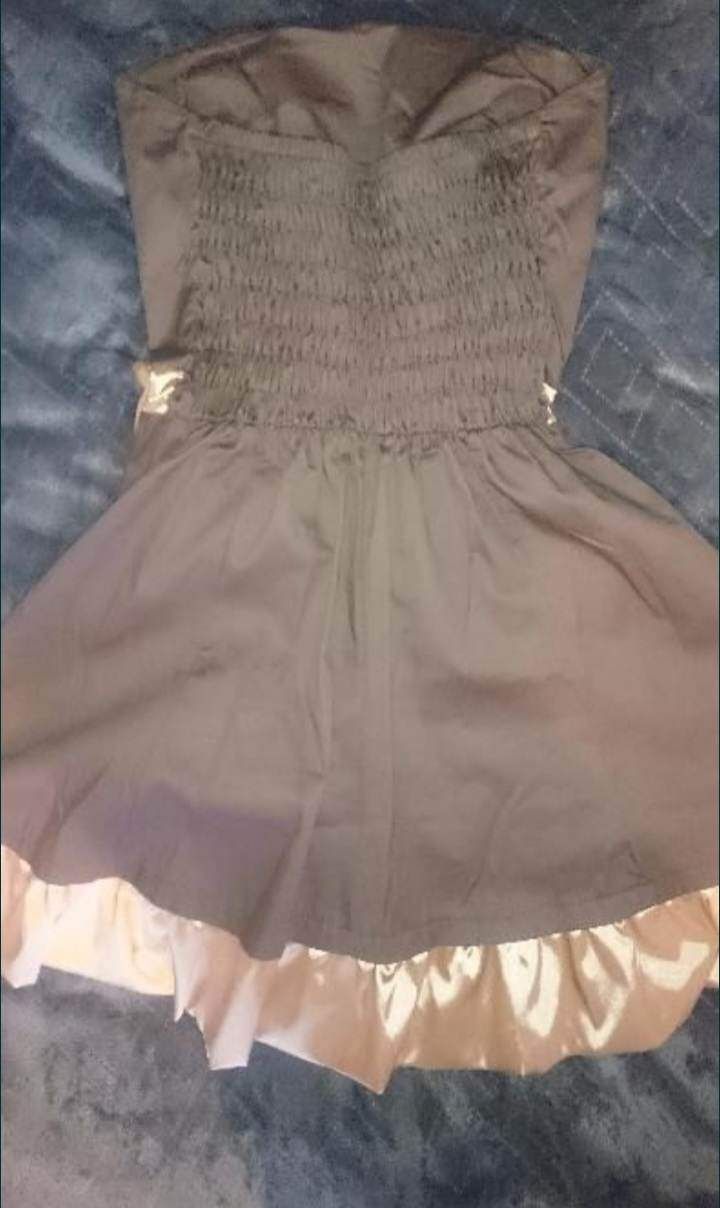 Sukienka cappuccino/brązowa bez ramion, r. M/L