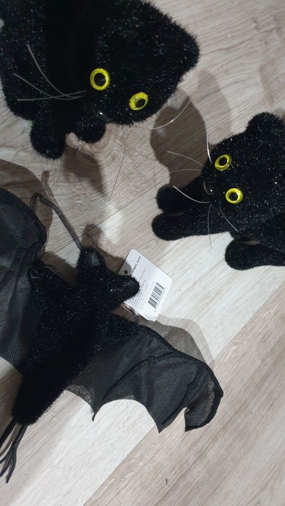 Kot czarny nietoperz figurki dekoracje ozdoby na taras z floku  3 szt