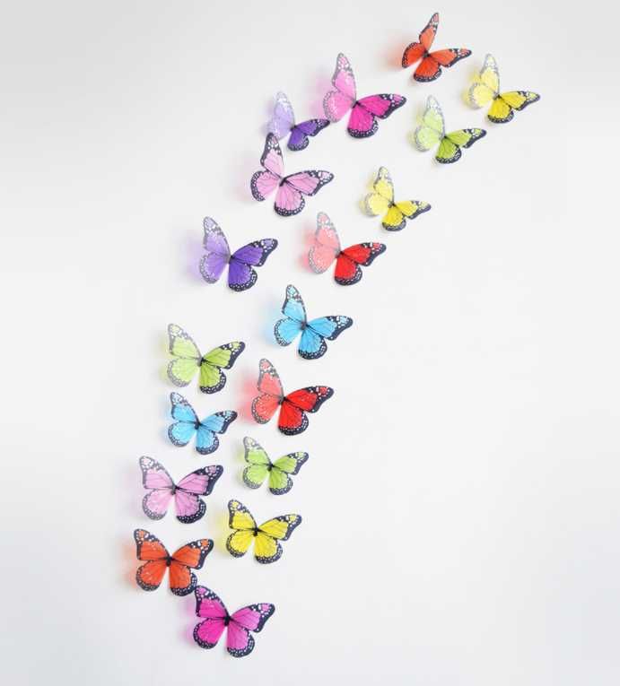 Kolorowe Motyle 3D 19 szt Naklejki na ścianę Brokat