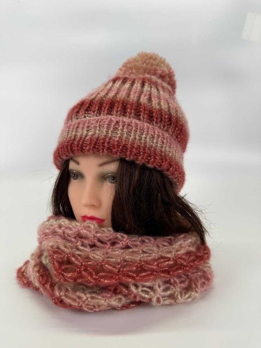 Komplet HANDMADE: Ciepła Czapka + Komin! Rękodzieło. Ręcznie robiona