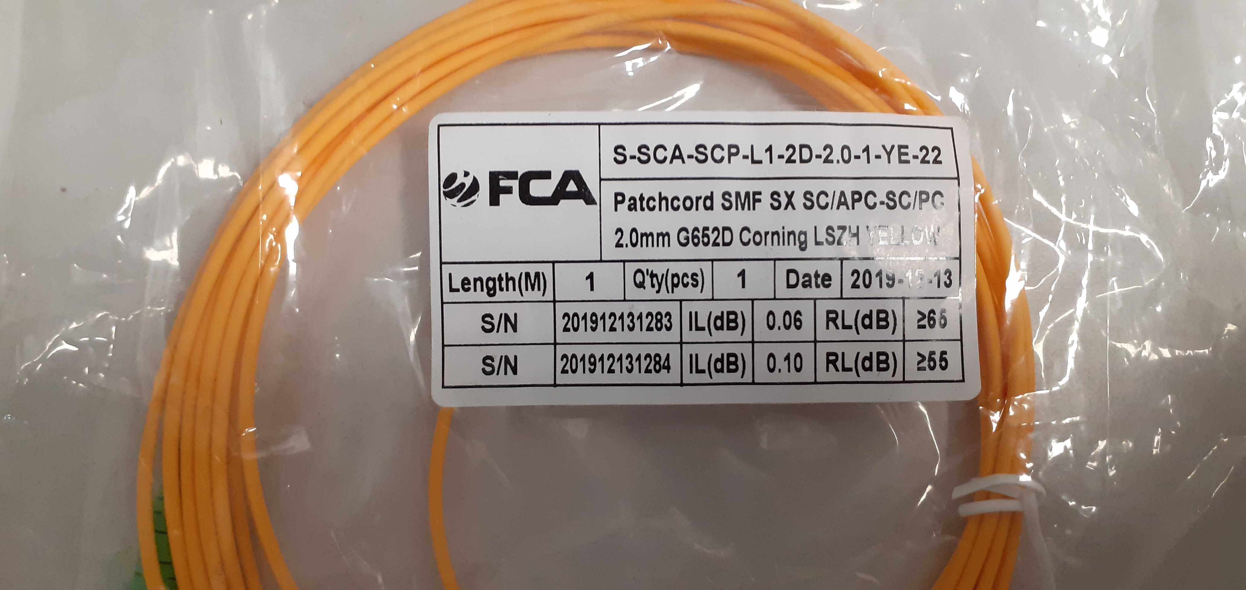 Światłowód Patchcord jednomodowy simpleksowy SC/APC