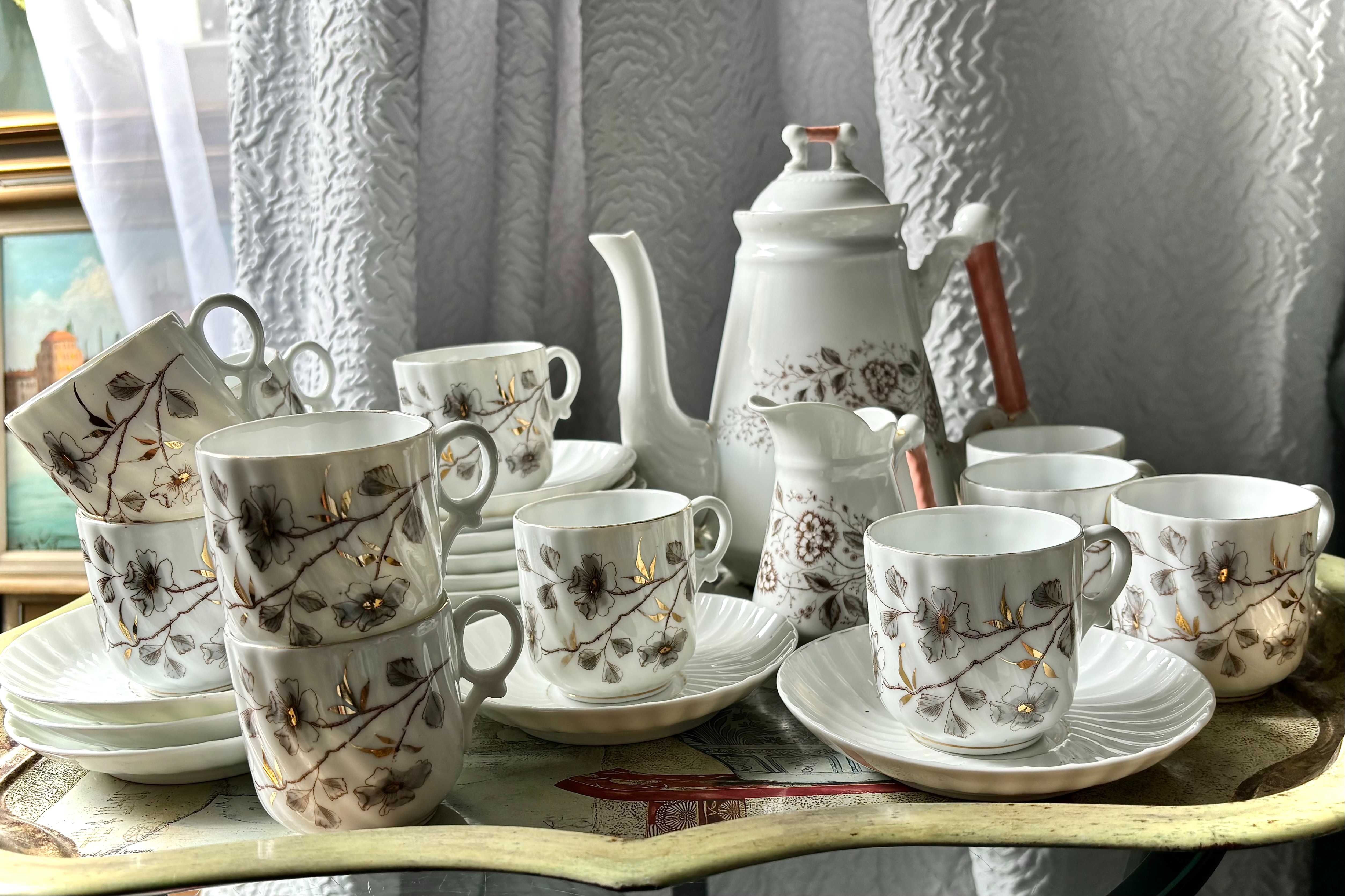 Serwis do kawy na 12 osób, porcelana, zabytkowy, Rorstrand 1920 rok