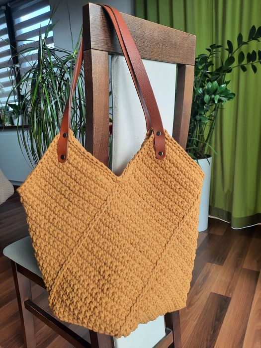 Torba tulipan ze sznurka bawełnianego handmade rękodzieło szydełko