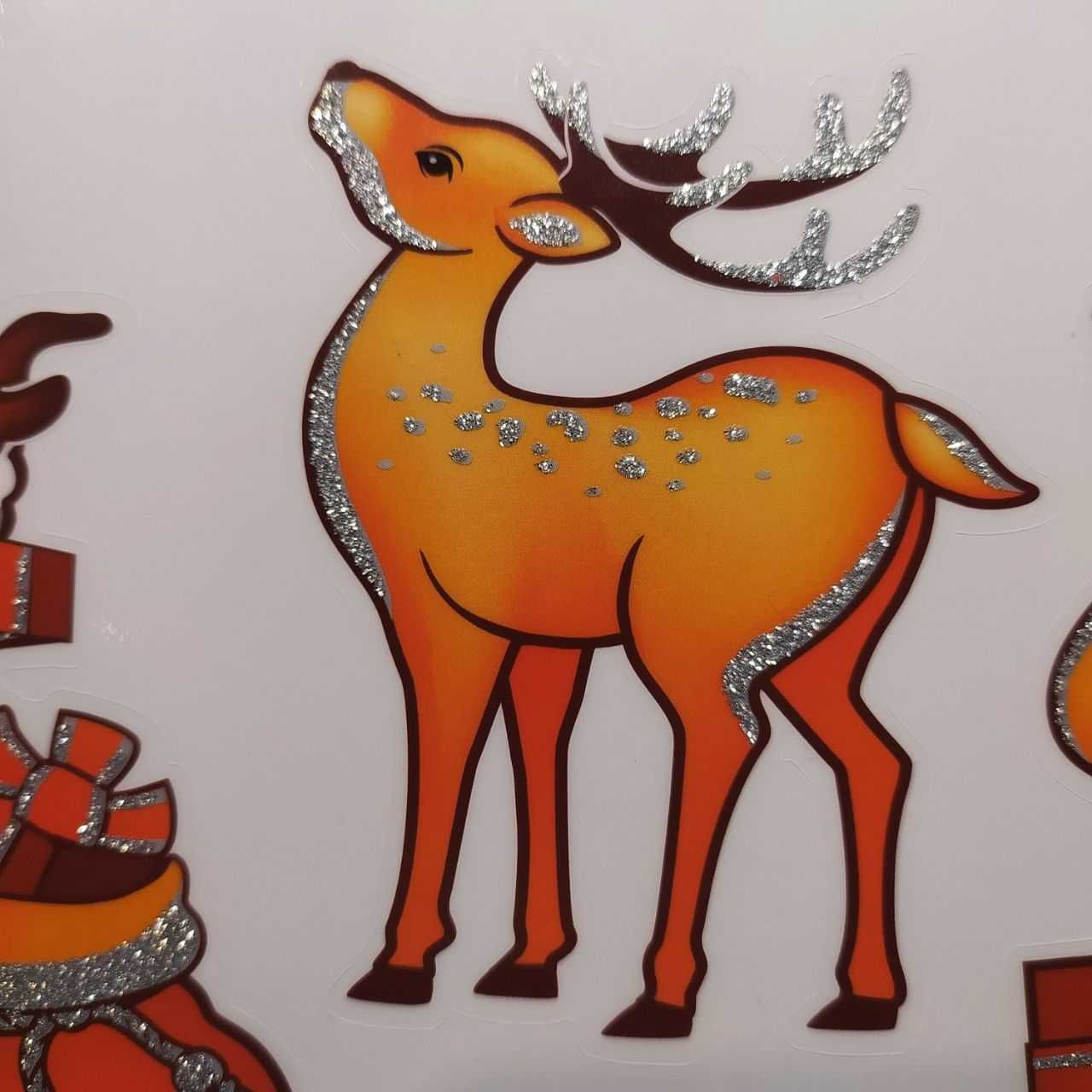 Новорічні великі багаторазові силіконові наліпки Санта Клаус олені