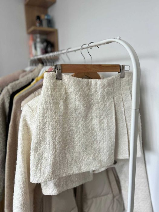 молочний твідовий костюм papaya / костюм піджак і спідниця