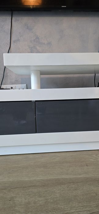 Nowoczesna Szafka RTV pod TV wysoki połysk biało szara antracyt