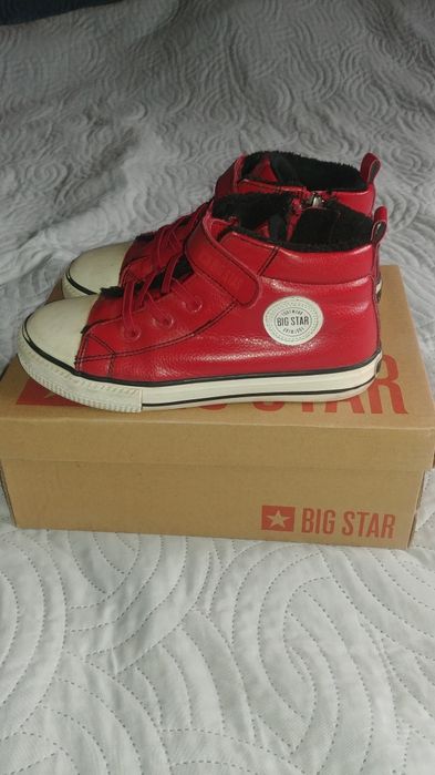 33 Big Star czerwone trampki wysokie za kostkę na rzep