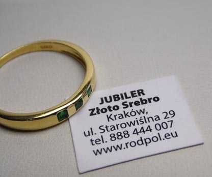 Pierścionek naturalne kwadratowe szmaragdy srebro złocone R.19.