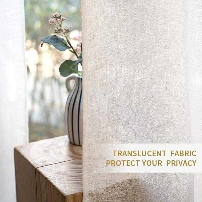 Zasłony 2 szt., białe, lniana imitacja, półprzezroczyste 140x280 cm