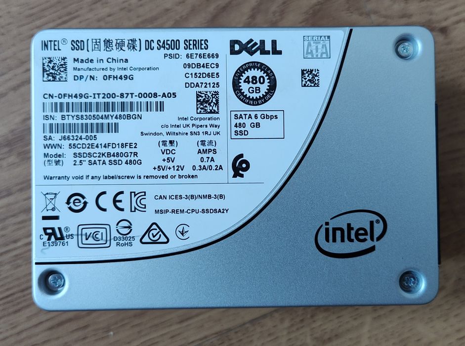 Dyski SSD 480Gb Intel Dell DC S4500 Series
