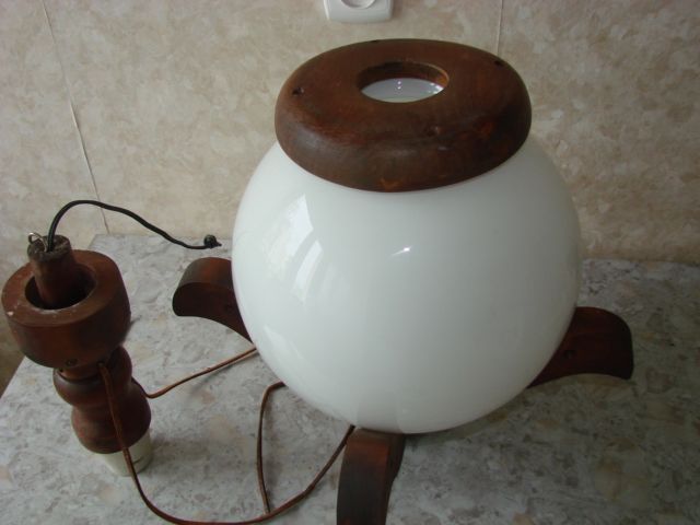 lampa drewno+szkło vintage