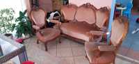 Piękny komplet sofa i 2 fotele styl ludwik, lata 70 XX wieku.