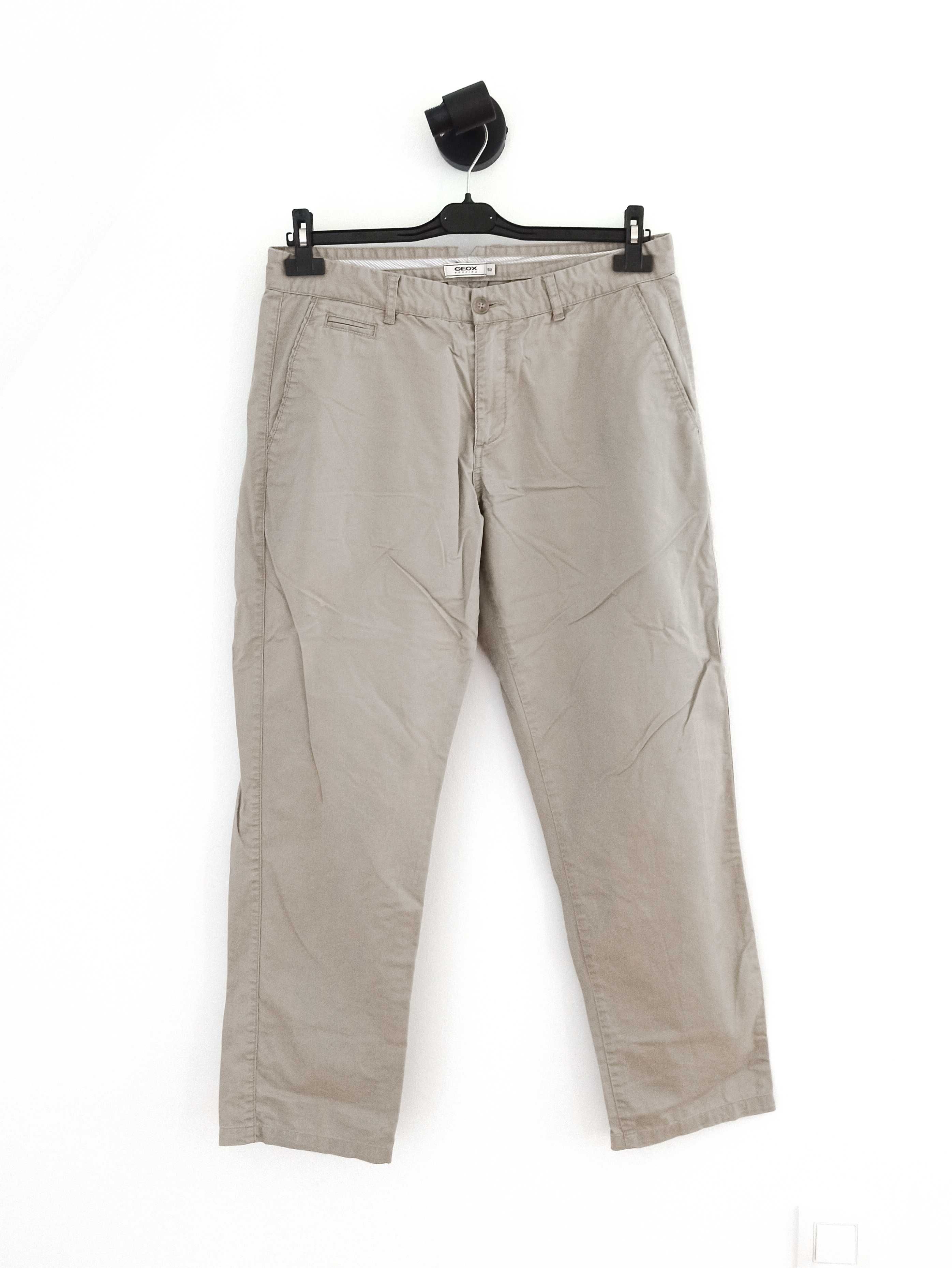 Beżowe spodnie z prostymi nogawkami chinosy bawełniane Geox