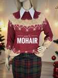 Burgundowy 100% moherowy sweter zimowy damski na zimę święta XL