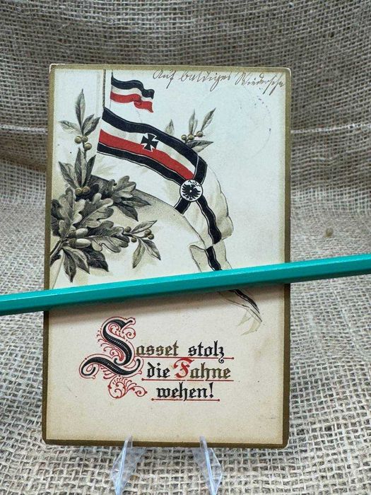 B616 pocztówka original wojsko Pruskie flaga feldpost 1916 ww1 LUX