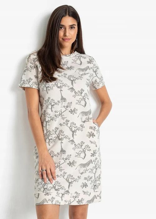 B.P.C sukienka dresowa śmietankowa we wzory r.44/46