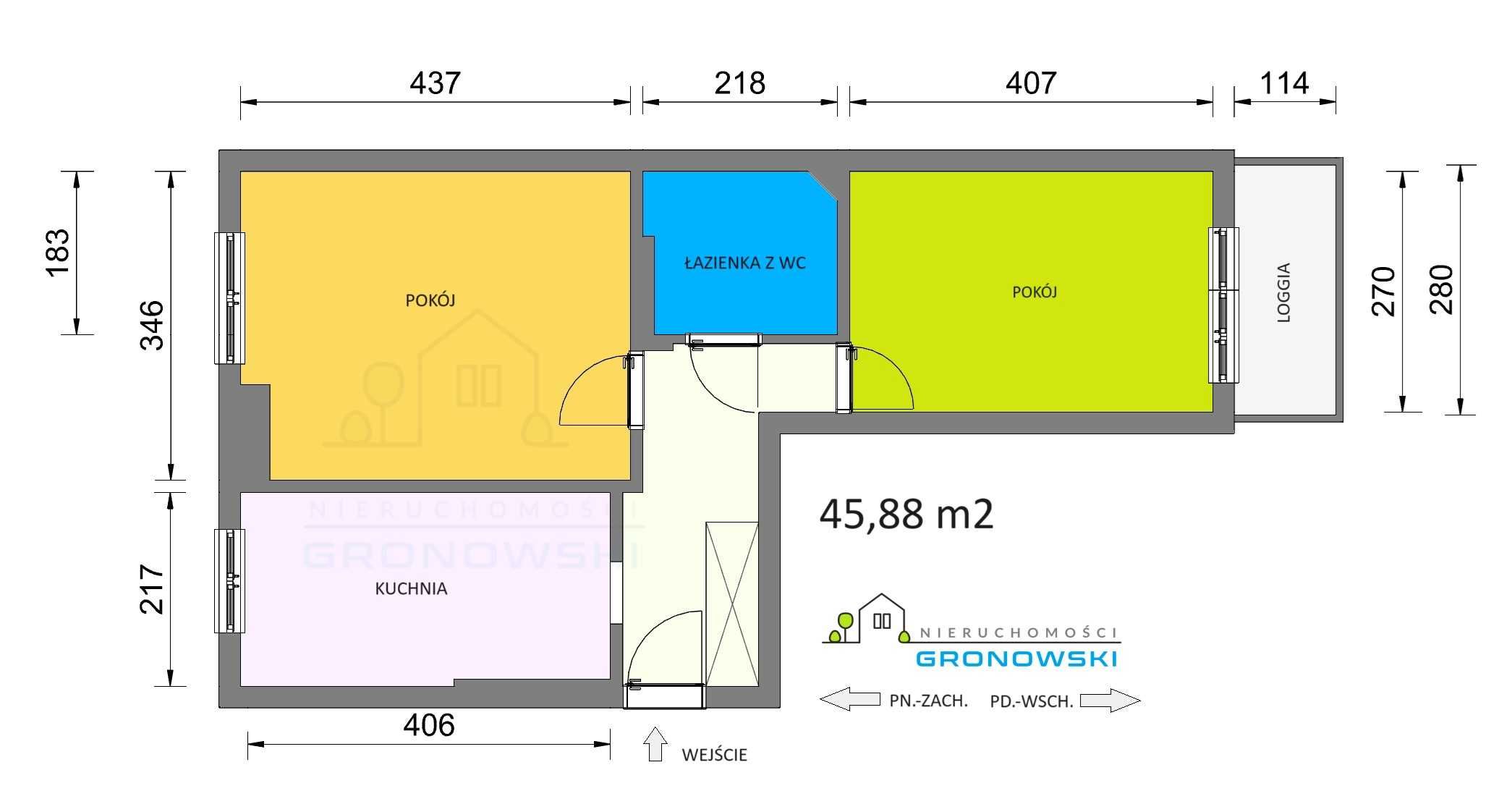 PIERWSZE PIĘTRO 45,88 m² na Osiedlu SADY.