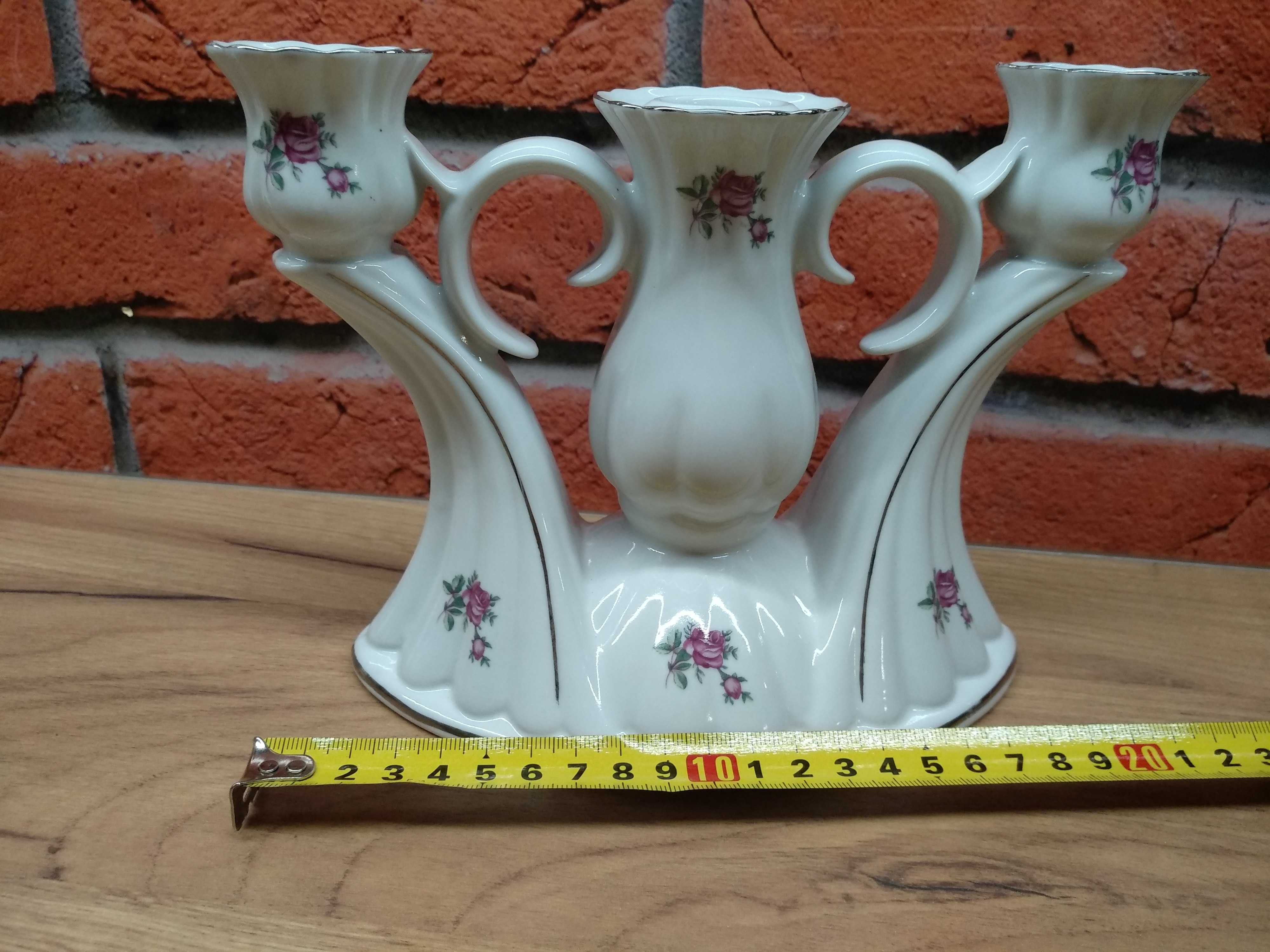 Chodzież duży świecznik porcelana w kwiaty starocie PRl stary