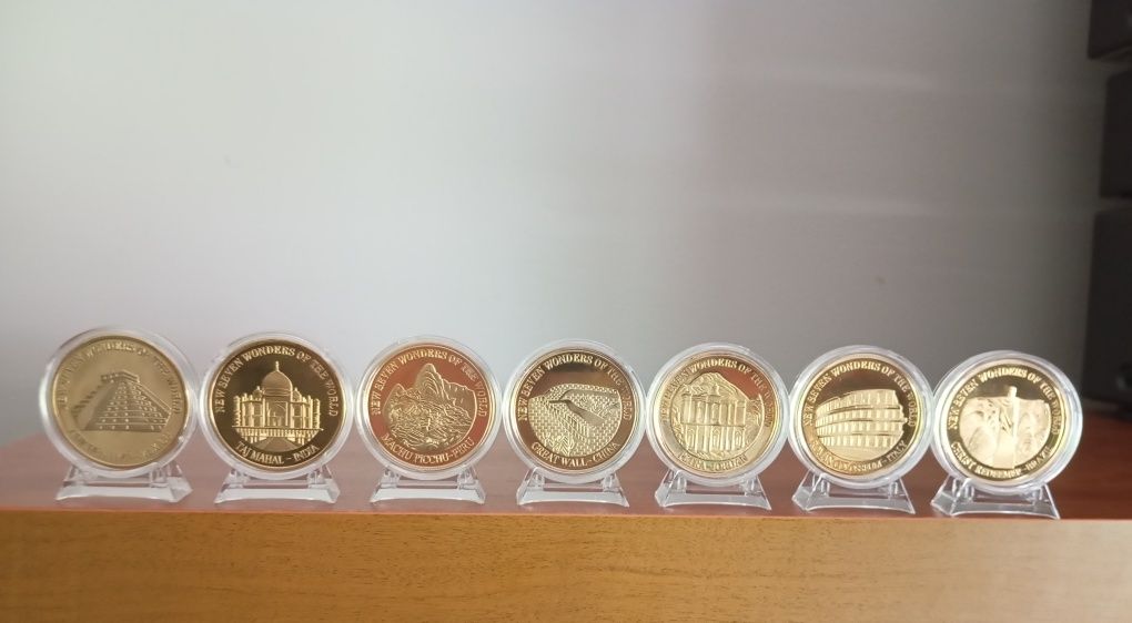 7 Moedas Comemorativas As 7 Maravilhas do Mundo com Suporte