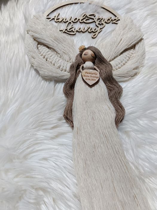 Anioł stróż makrama imię prezent komunia chrzest urodziny