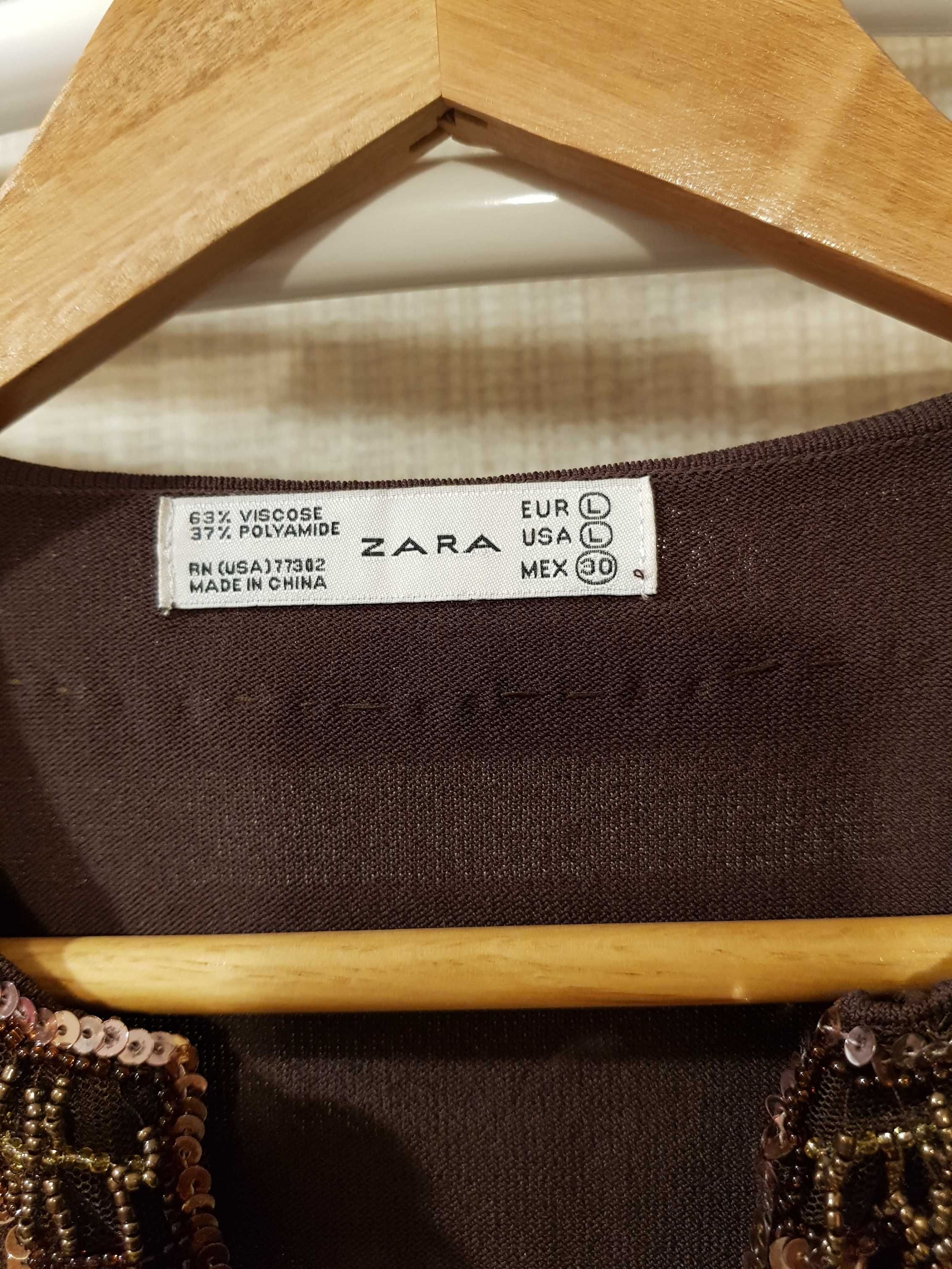 bluzka z dekoltem w serek z cekinami styl India, Zara L/40