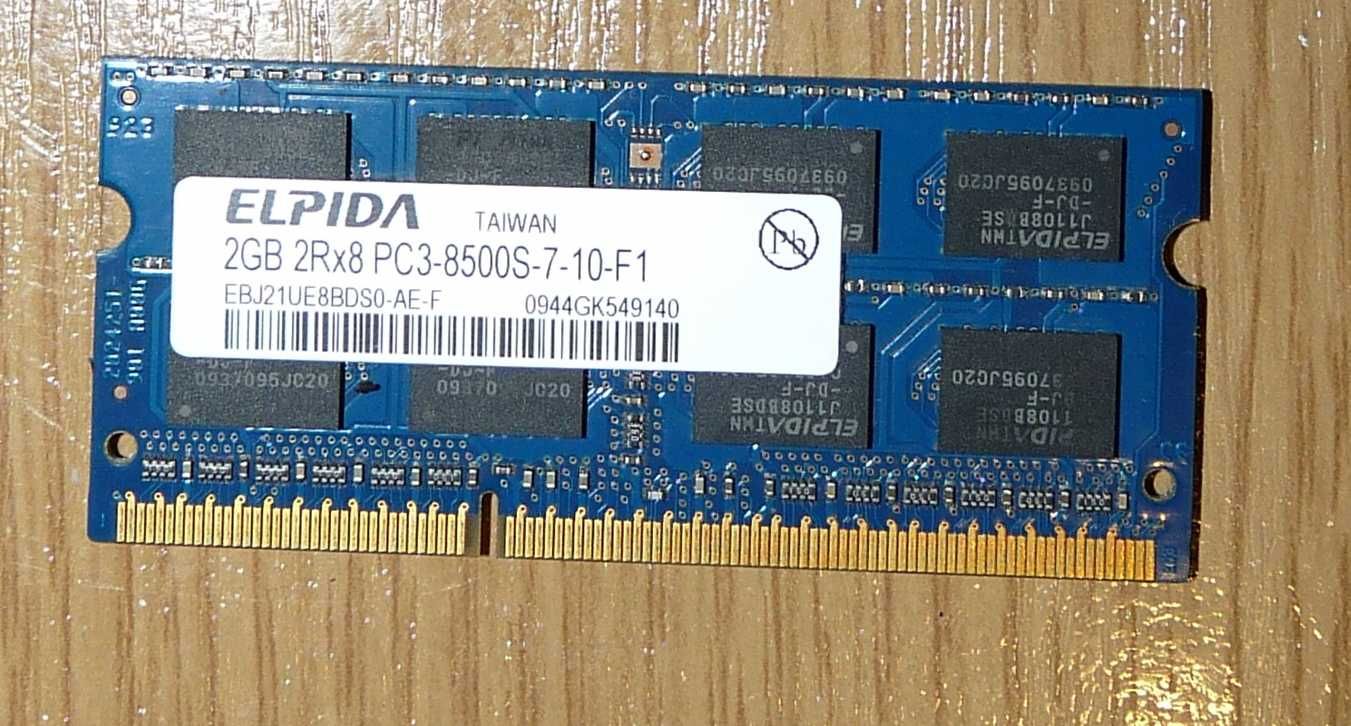 Pamięć moduł 2GB DDR3 1066MHz SODIMM Elpida PC3-8500S-7-10-F1