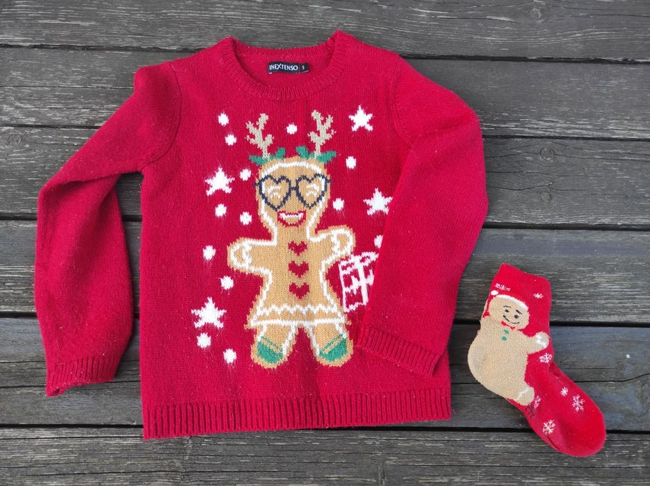 Sweter świąteczny piernikowy ludzik rozmiar 110 116