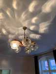 Lampa sufitowa PRL drewno szkło