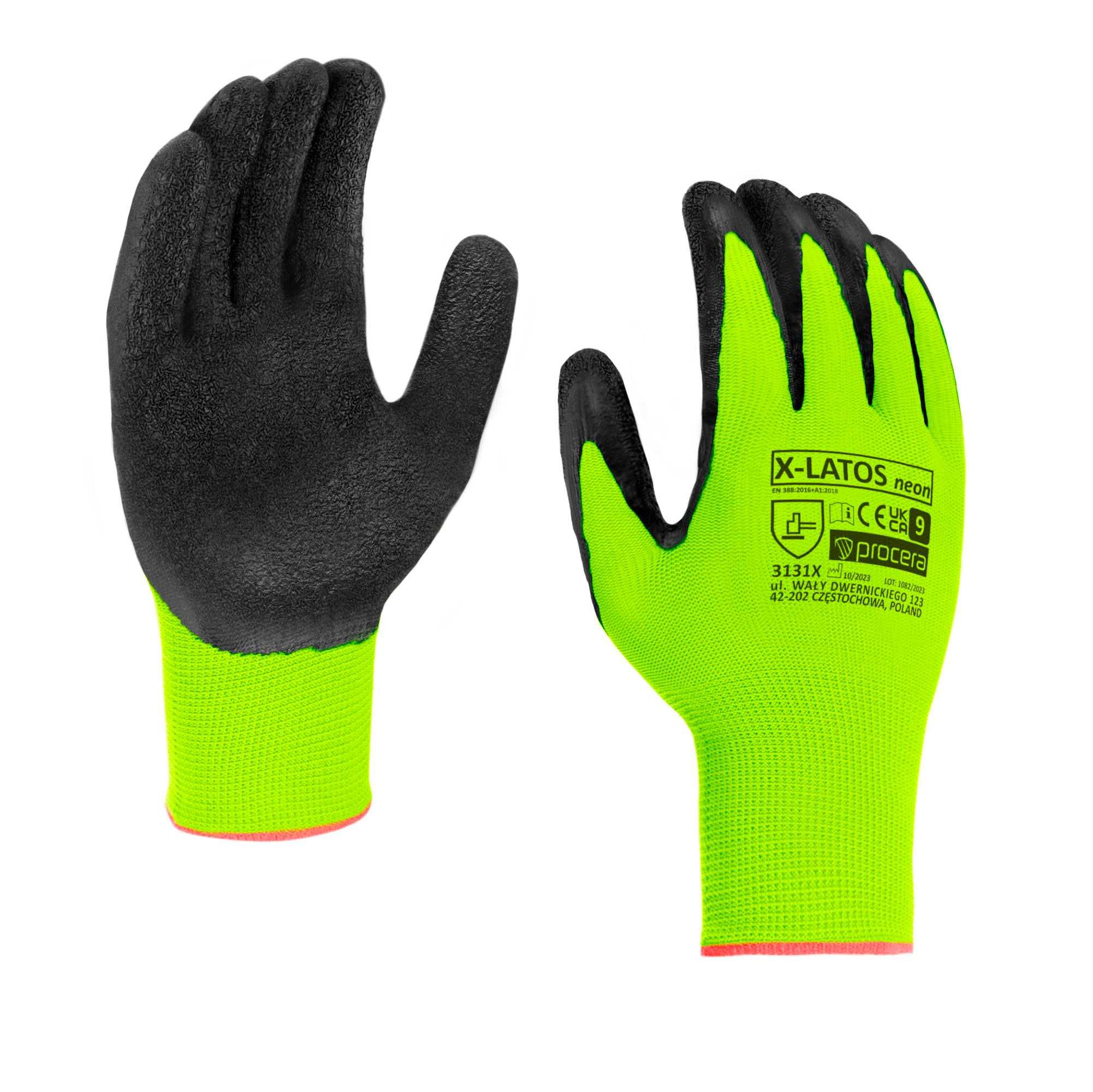 Rękawiczki Robocze Neonowe Powlekane Lateksem - 3 PARY - Rozm. 10 (XL)