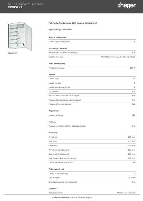 hager ETI Rozdzielnia FW Media Rozdzielnica + 60M. skrzynka p/tFWU52K2