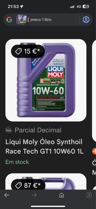 Oleo sintetico carros desportivos