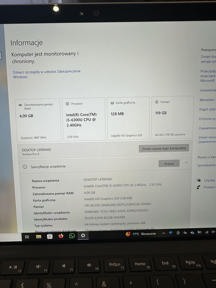 Microsoft surface 4 PRO- intel i5 SSD 119GB/4GB RAM