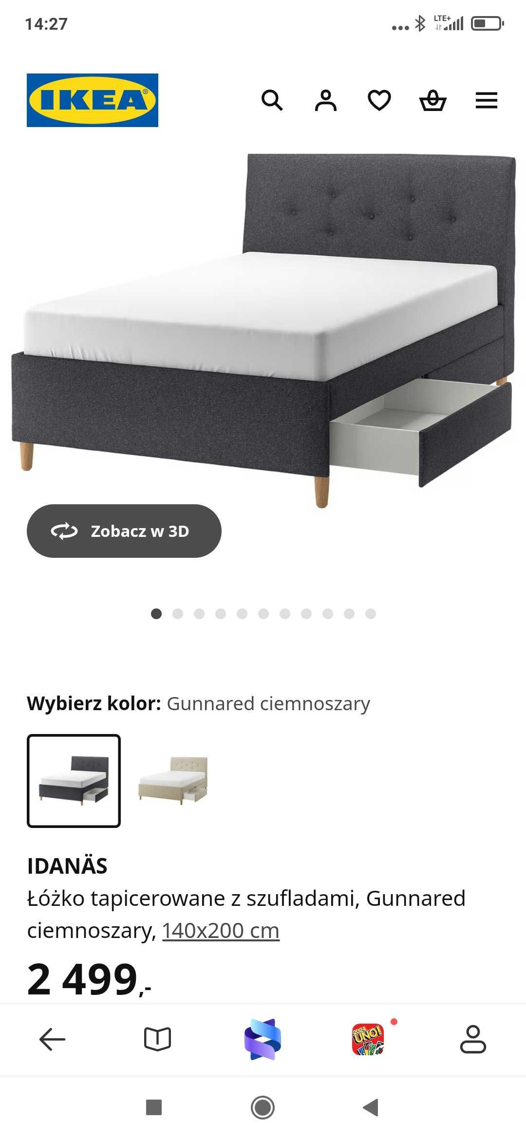 Łóżko IKEA Gunnared 140x200cm tapicerowane szare,  stan jak nowe