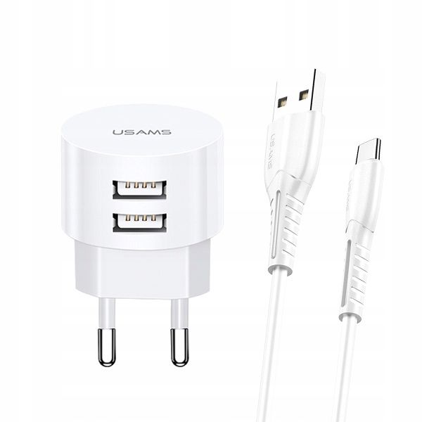 Ładowarka Kątowa 2x USB 2.1A + Kabel micro USB USAMS Okrągła