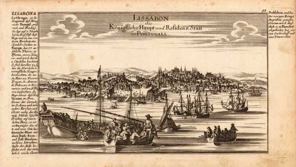 Placa para gravura (imagem de Lisboa e o Tejo em 1704) com Prensa