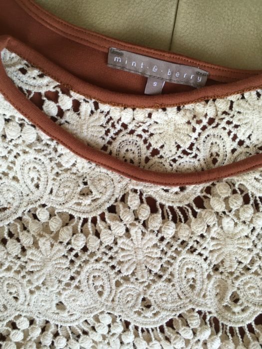 Nowa Mint&Berry boho zalando sukienka z ażurowym bolerkiem 36 S brąz M