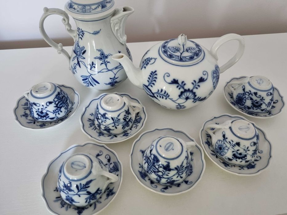 Stary Serwis do Kawy mokki Meissen/Miśnia Wzór Cebulowy