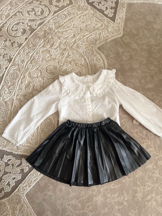 Спідничка юбка шкіряна плісе zara 3-4 і блузка з коміром hm 104 продам