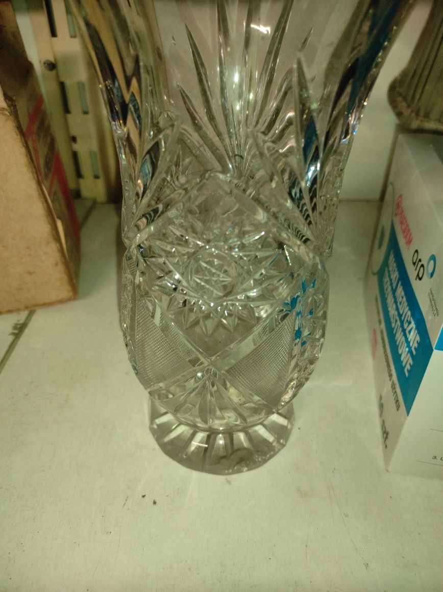 Stary zabytkowy piękny kryształowy wazon prl antyk