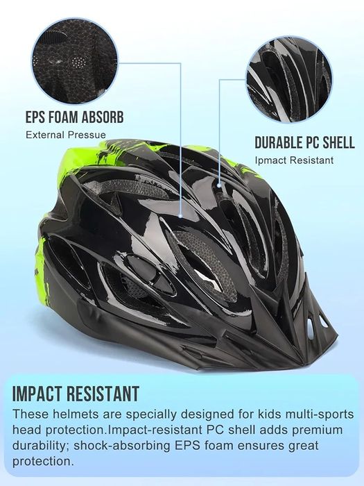 Opis! Kask rowerowy dla dzieci 48-52 cm czarno-zielony