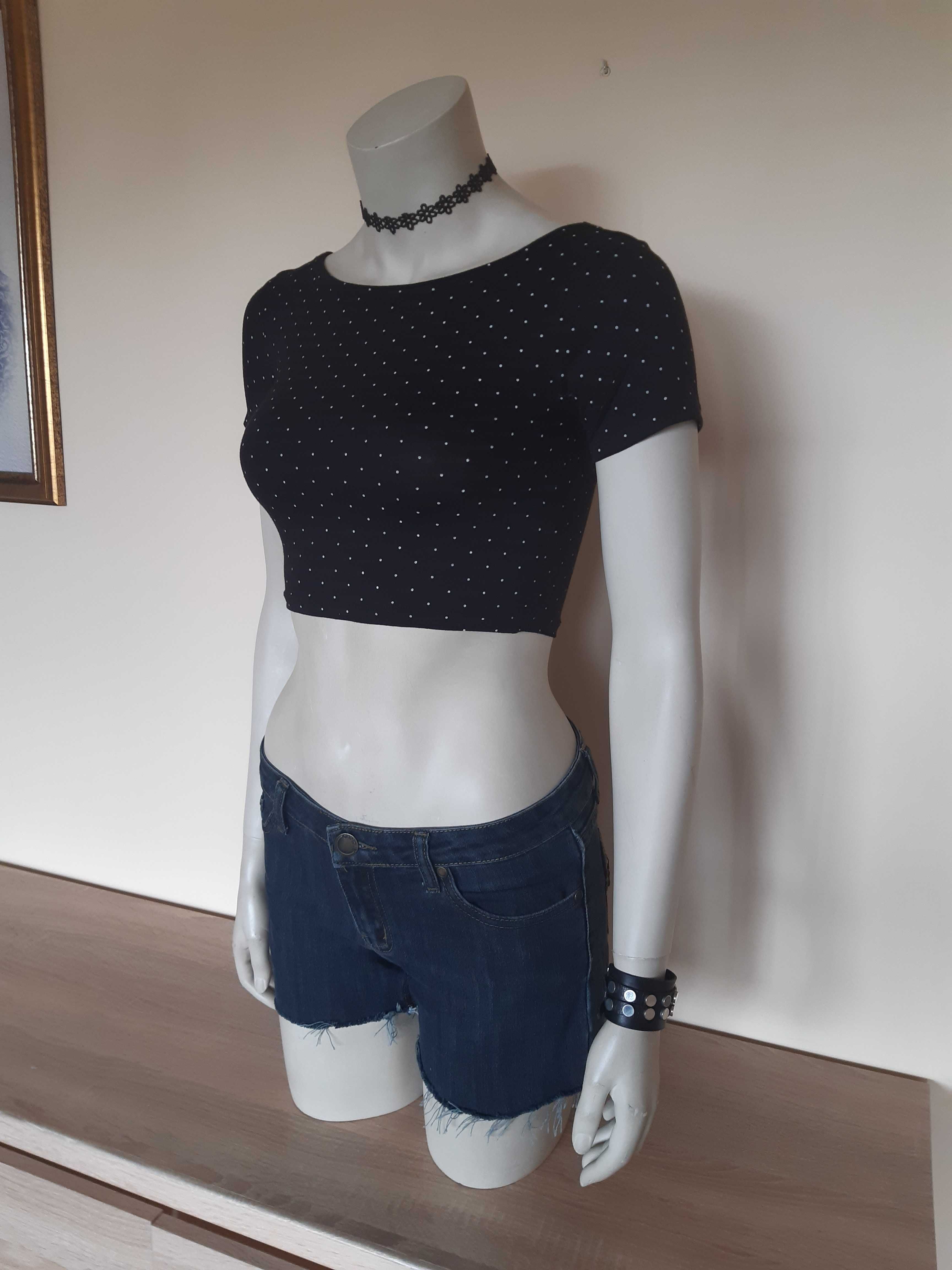 Crop Top czarny groszki XS/S