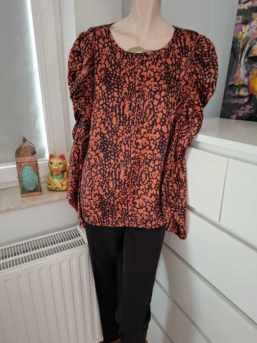46 terracotta brązowa bluzka z długim rękawem animal print panterka