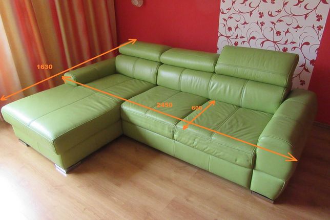 Sofa kanapa wypoczynek narożna skórzana naturalna skóra zielona