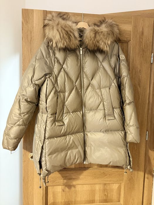 Oryginalna kurtka Khaki Ochnik puchowa z futrem jenota