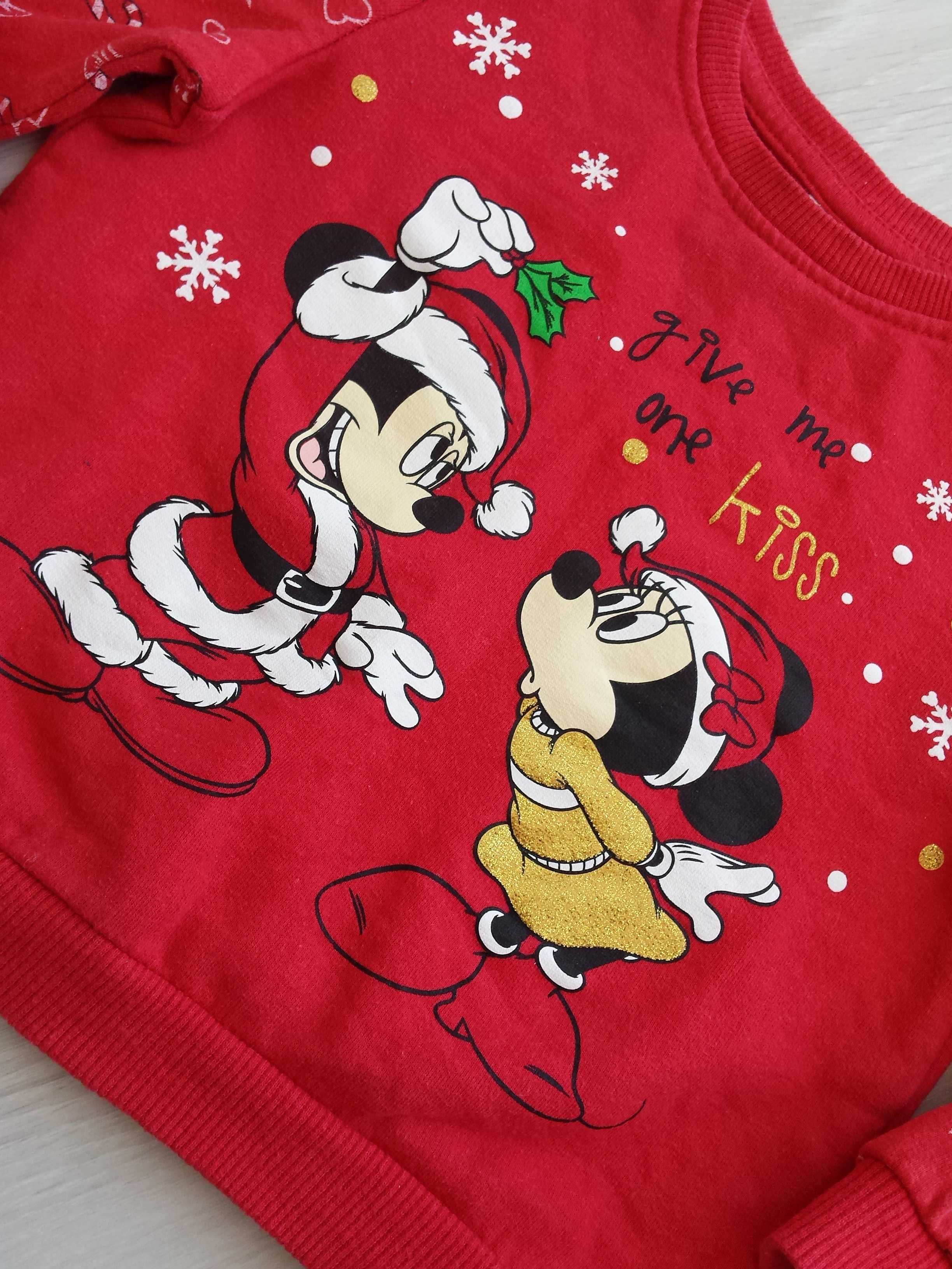 Świąteczna bluza Disney Mickey & Minnie czerwona święta gwiazdka 80
