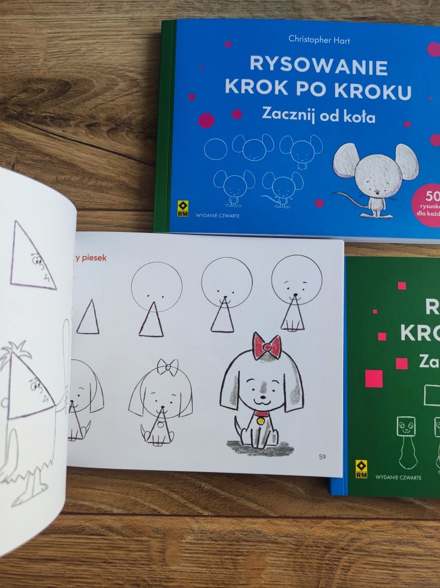 3 książki Rysowanie krok po kroku Zacznij od koła trójkąta kwadratu